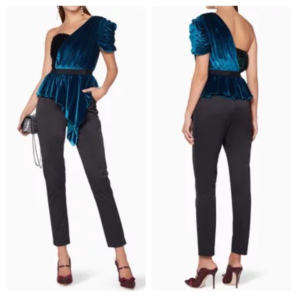 Self Portrait Velvet One Shoulder Jumpsuit